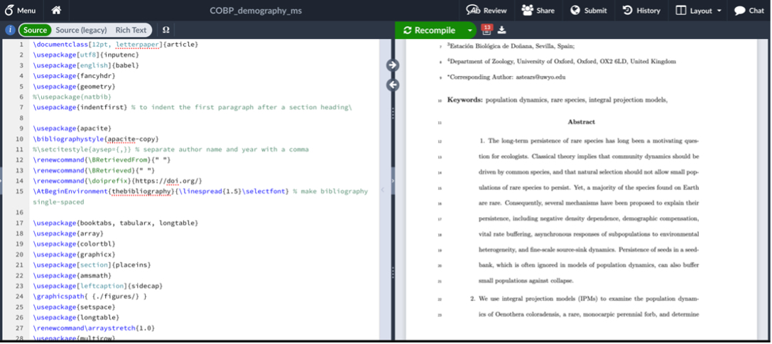 An example Overleaf document page