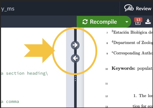 The arrows to switch between panes